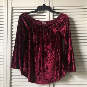 Burgundy velvet long-sleeve top